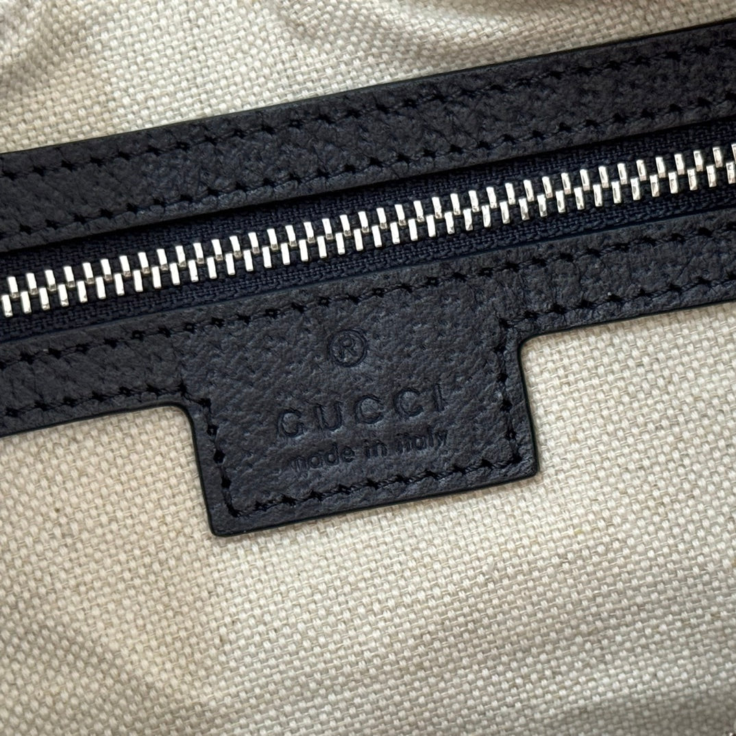 Gucci Attache Large Shoulder Bag 35cm Black Beige Canvas