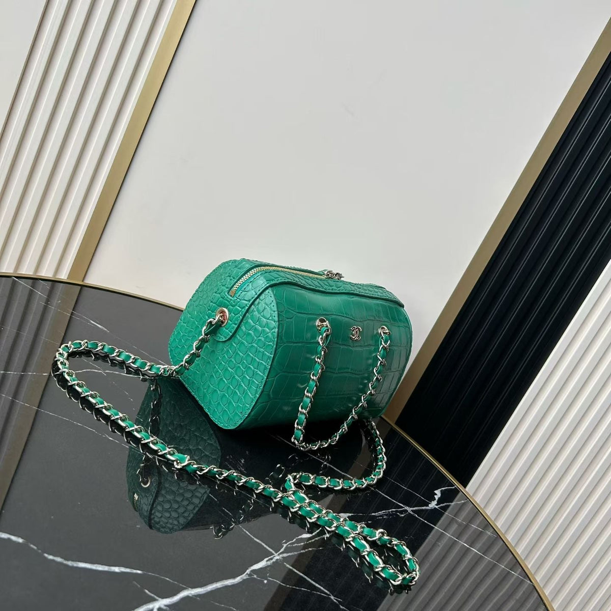 CC 26P Bowling Bag Green Crocodile-Embossed Calfskin
