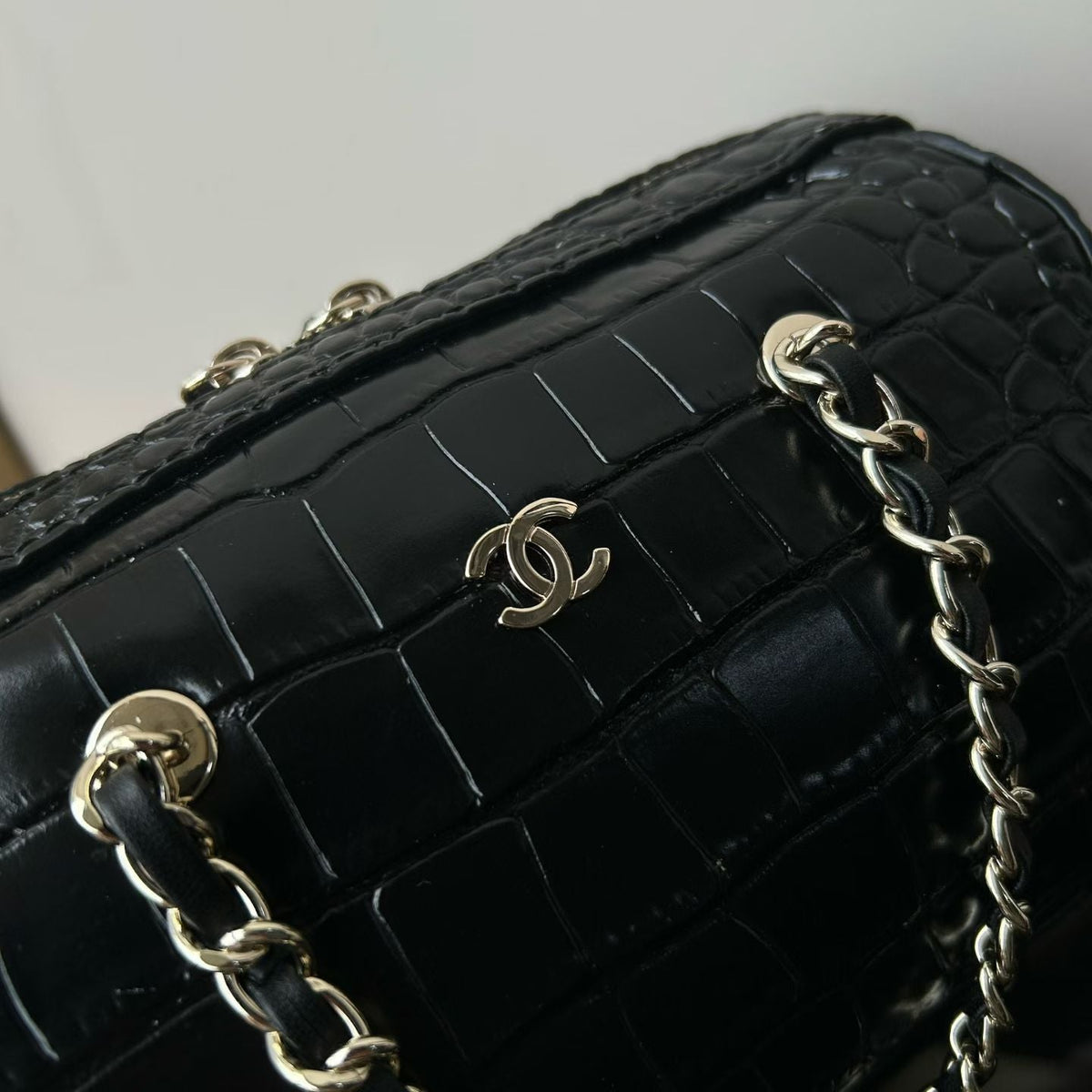 CC 26P Bowling Bag Black Crocodile-Embossed Calfskin