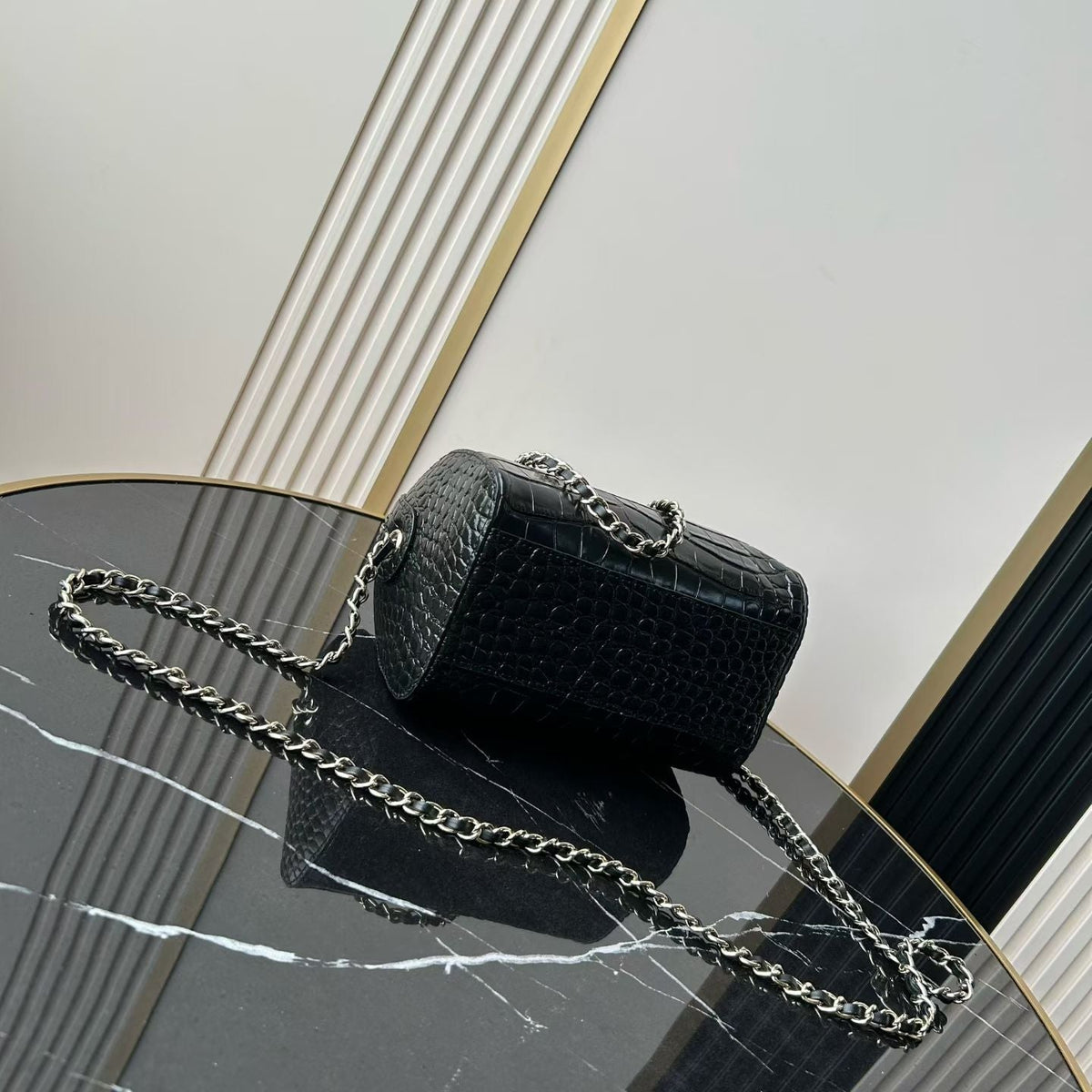 CC 26P Bowling Bag Black Crocodile-Embossed Calfskin